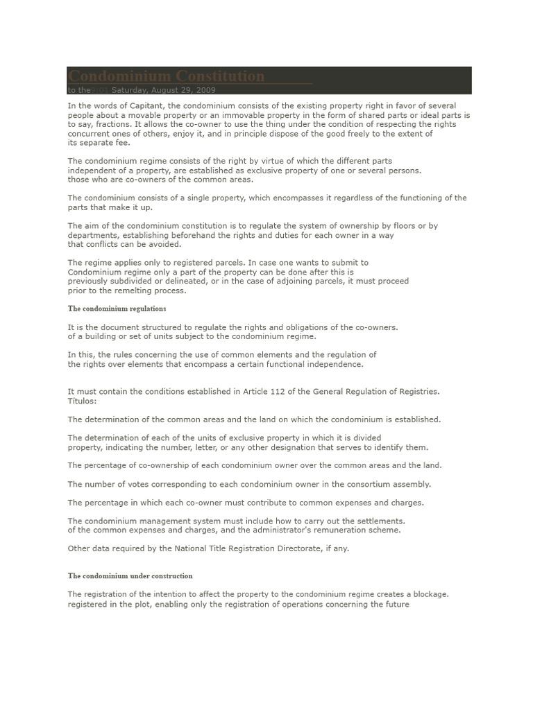 Condominium Constitution Overview and Guidelines | PDF | Condominium ...