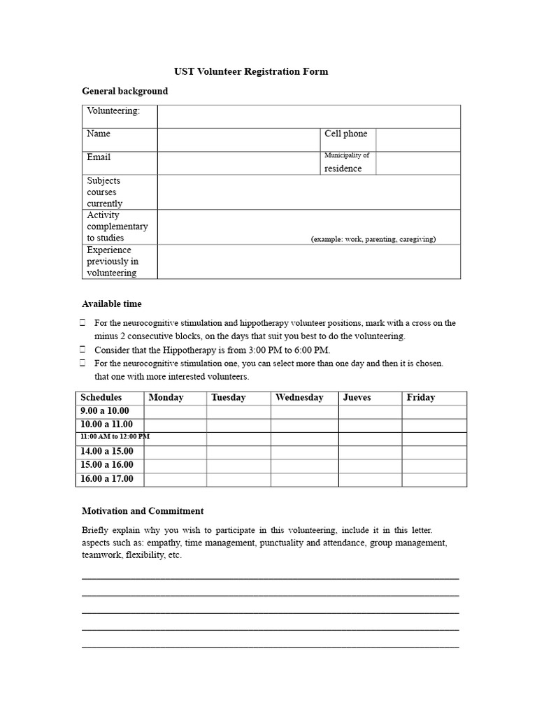 UST Volunteer Registration Form | PDF | Psychological Concepts | Psychology