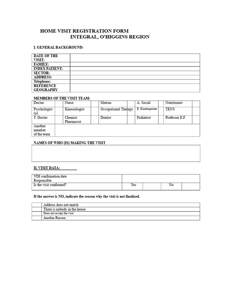 Comprehensive Home Visit Registration Form | PDF | Medical Specialties ...