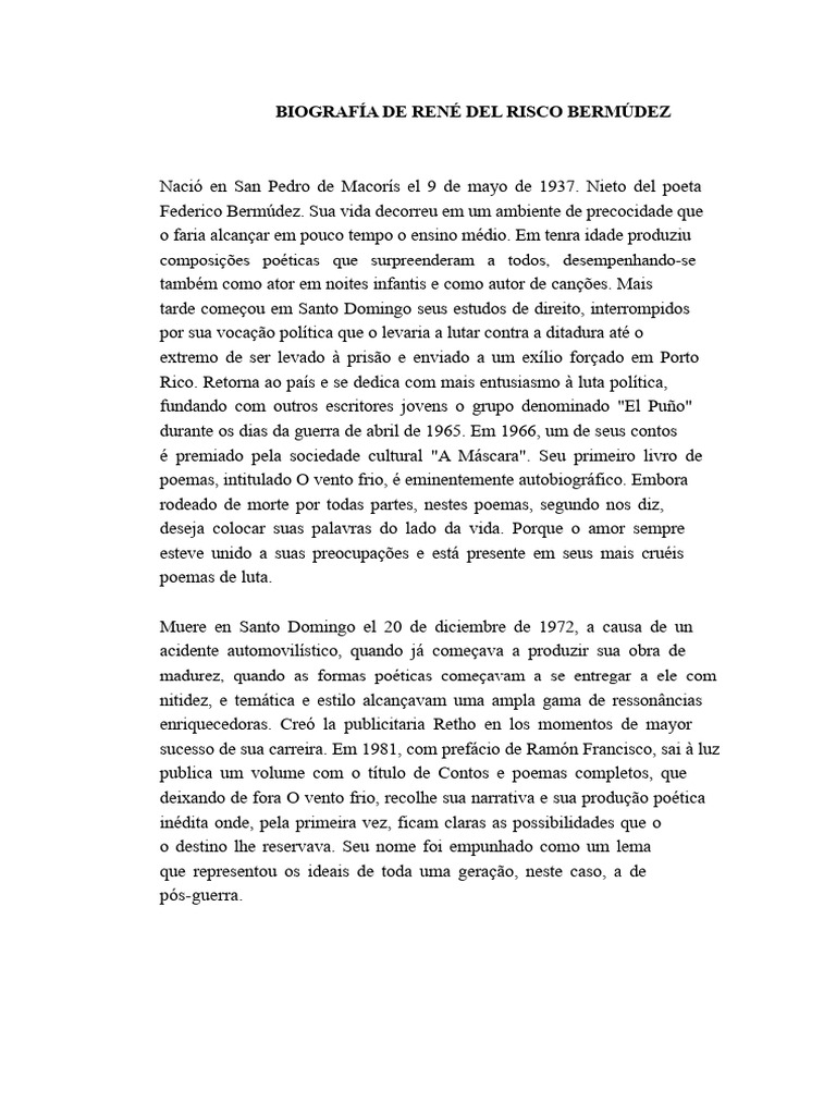 Biografia de René del Risco Bermúdez | PDF | Poesia