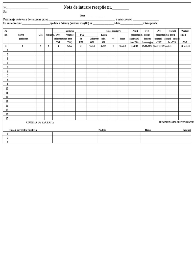 Nota Intrare Receptie Excel | PDF