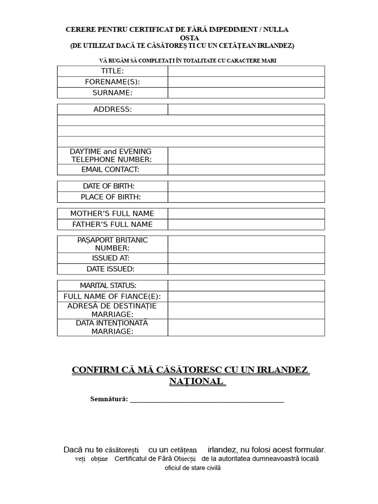 Formular Nulla Osta | PDF