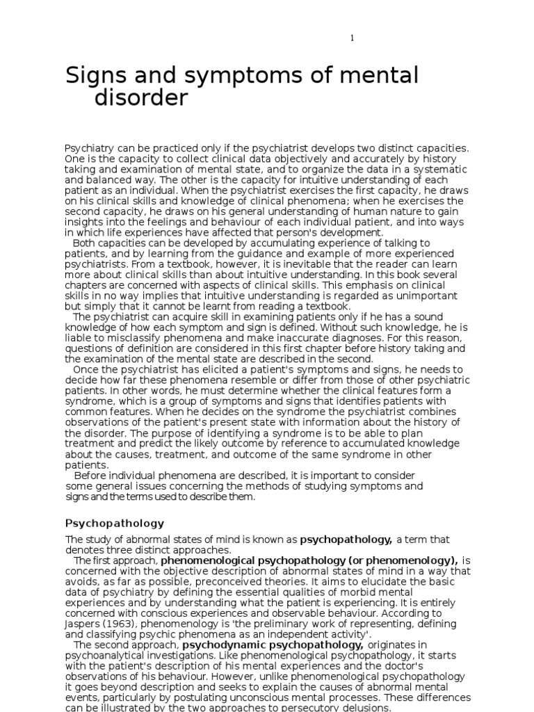 Signs and Symptoms of Mental Disorder Hallucination Delusion