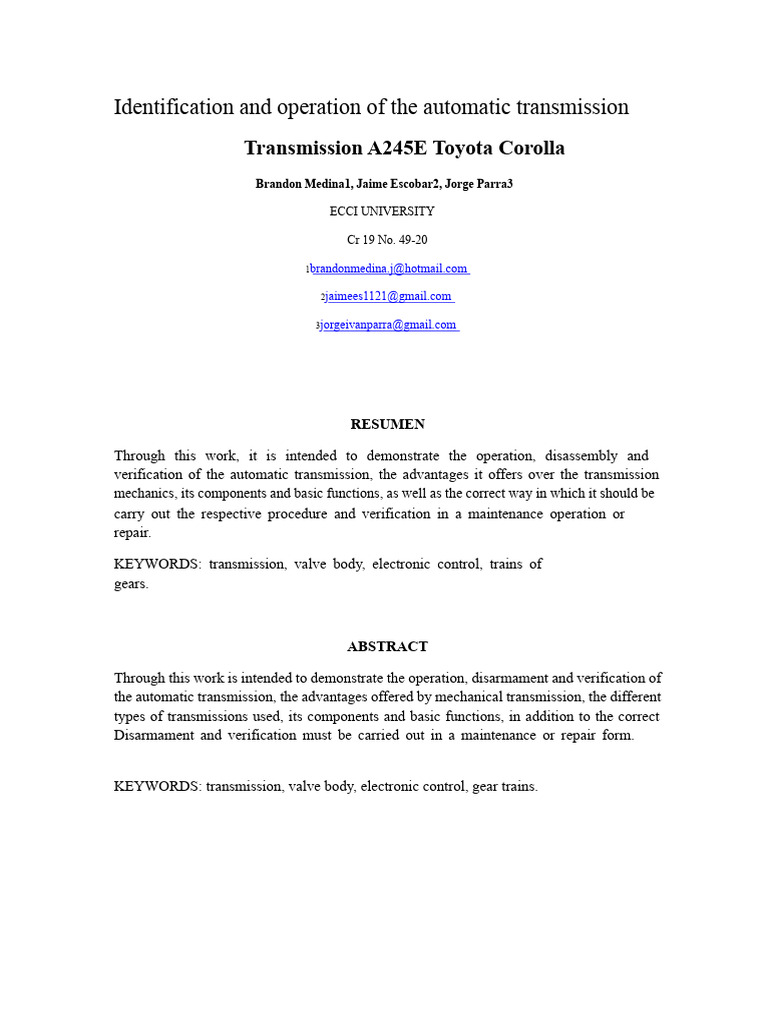 Automatic Transmission A245E Overview | PDF | Automatic Transmission ...