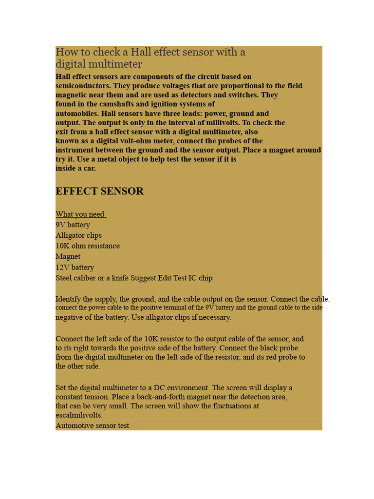 Testing Hall Effect Sensors with Multimeter | PDF
