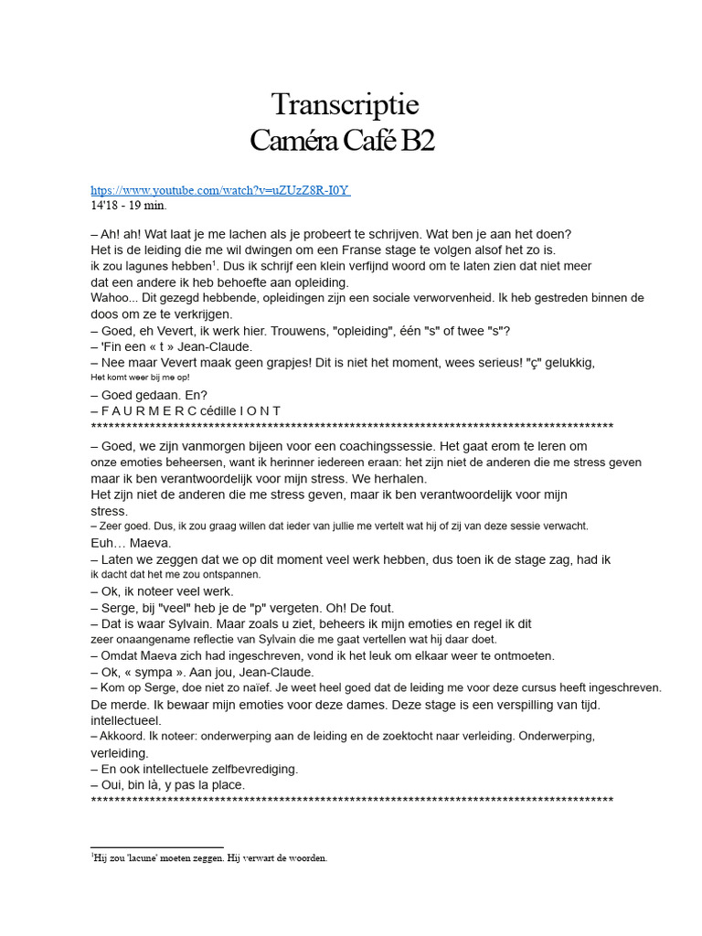 Camera Café FLE B2. Transcript. | PDF