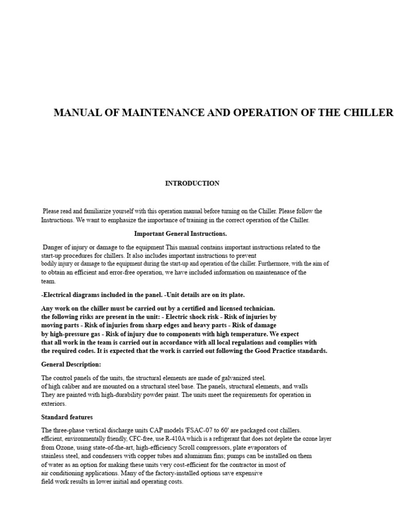 Chiller Maintenance and Operation Manual | PDF | Valve | Air Conditioning