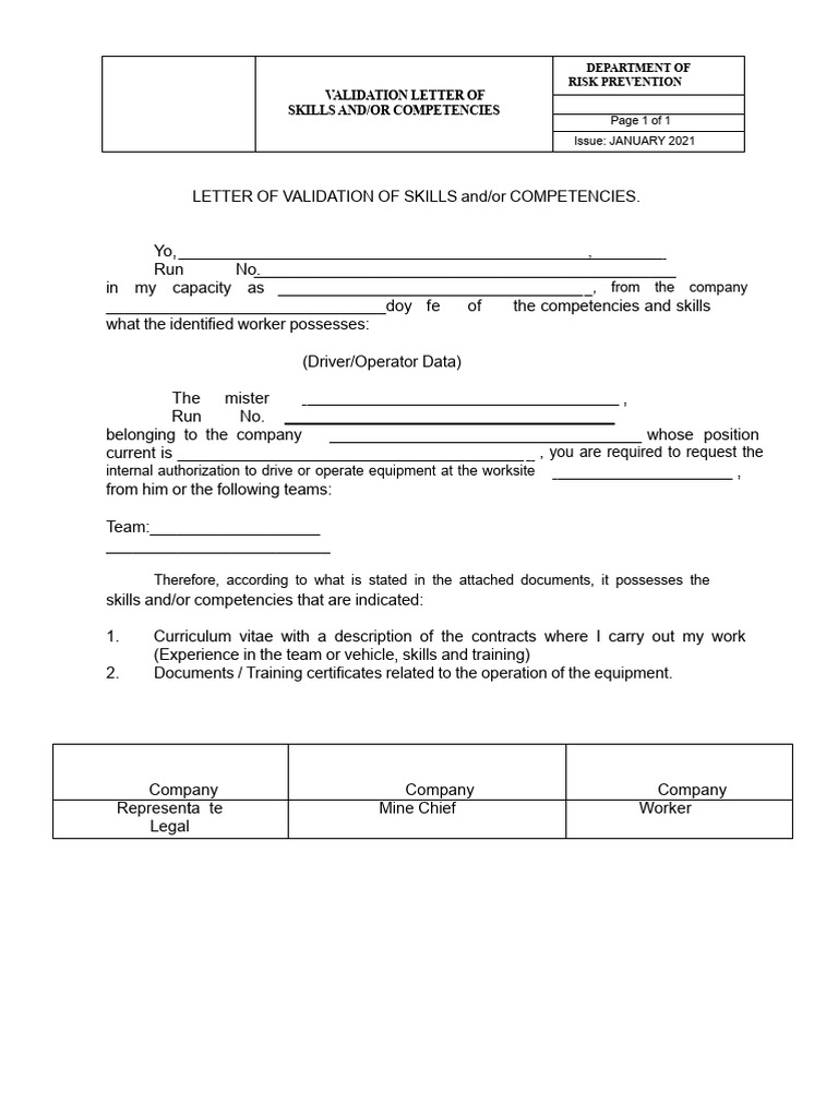Skills Validation Letter Template | PDF