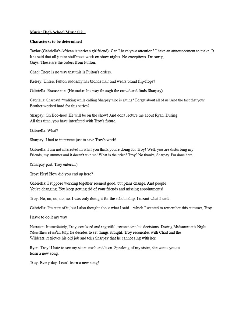 High School Musical 2 Script Excerpt | PDF