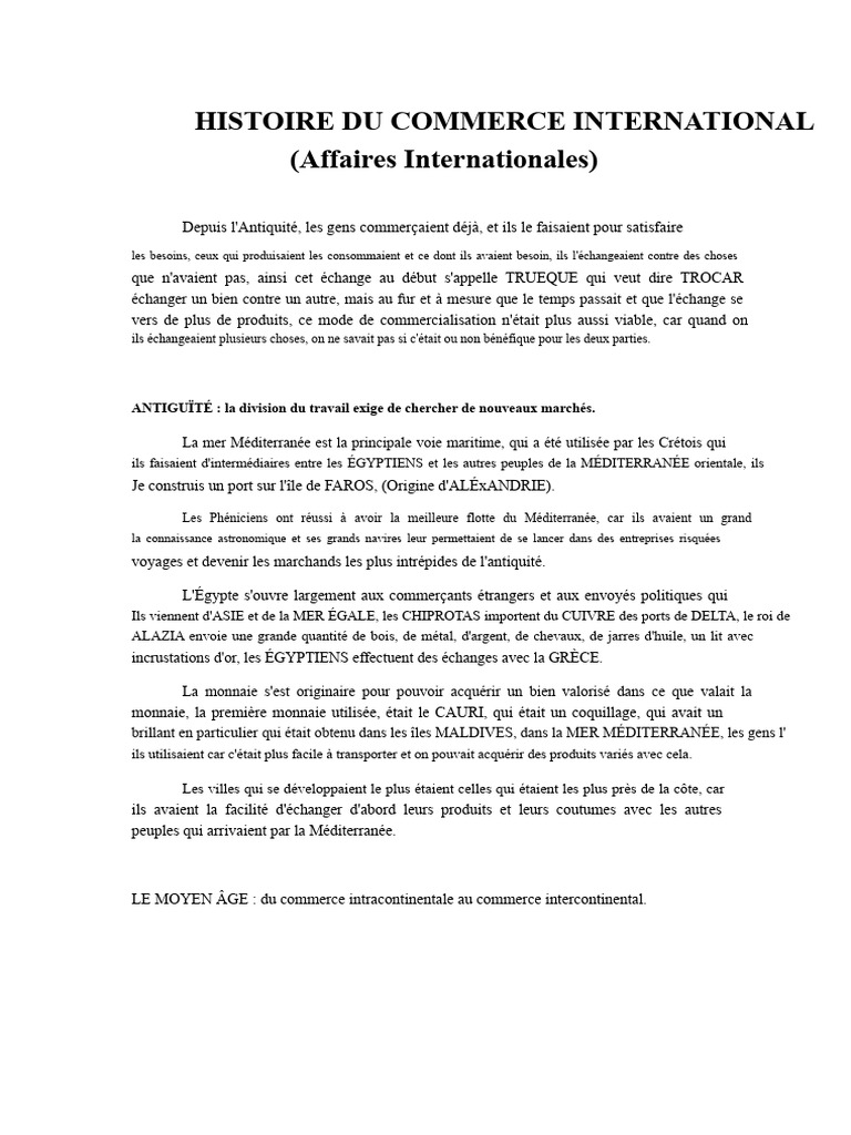 Évolution du Commerce International | PDF | Commerce | Histoire ancienne