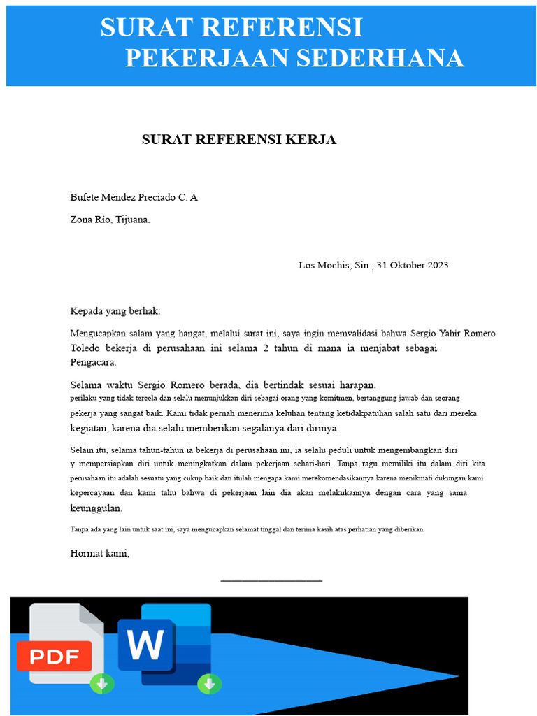 Surat Referensi Kerja Sederhana | PDF
