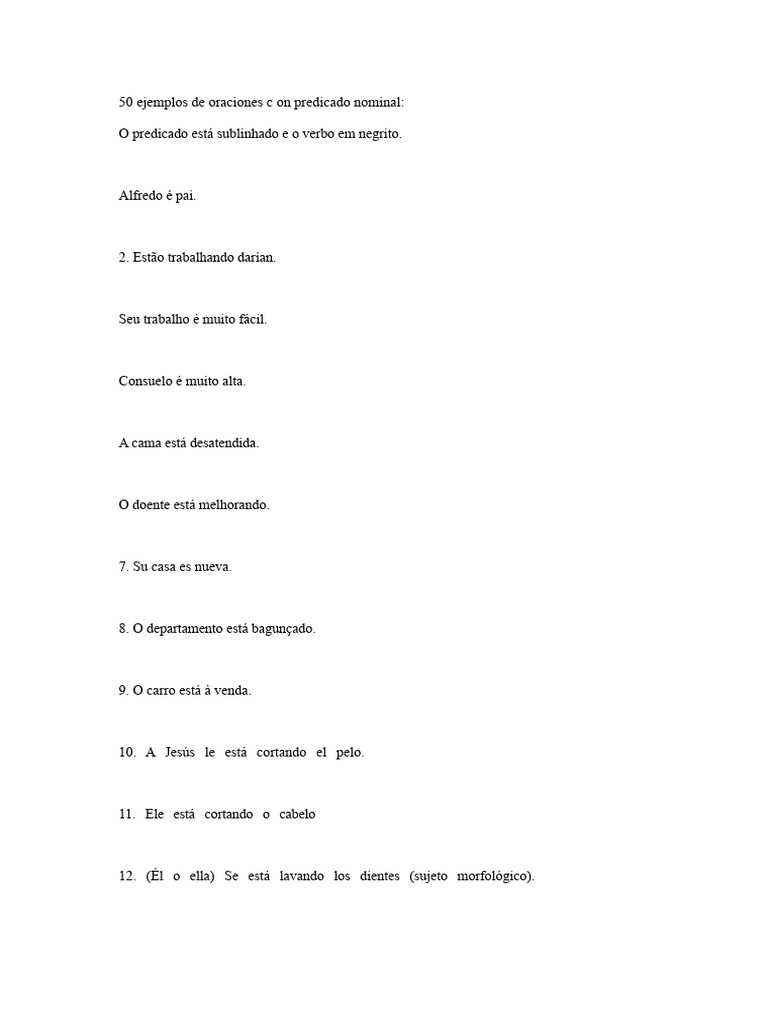 50 Exemplos de Frases Com Predicado Nominal | PDF