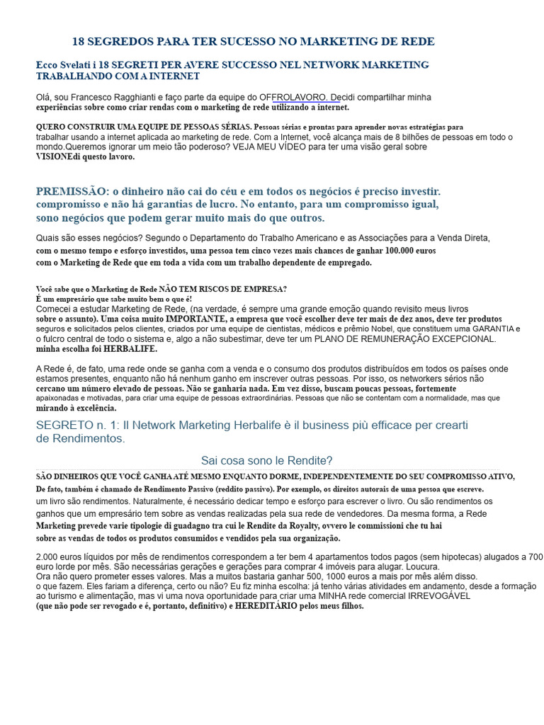 18 Segredos do Sucesso em Marketing de Rede | PDF | Marketing ...
