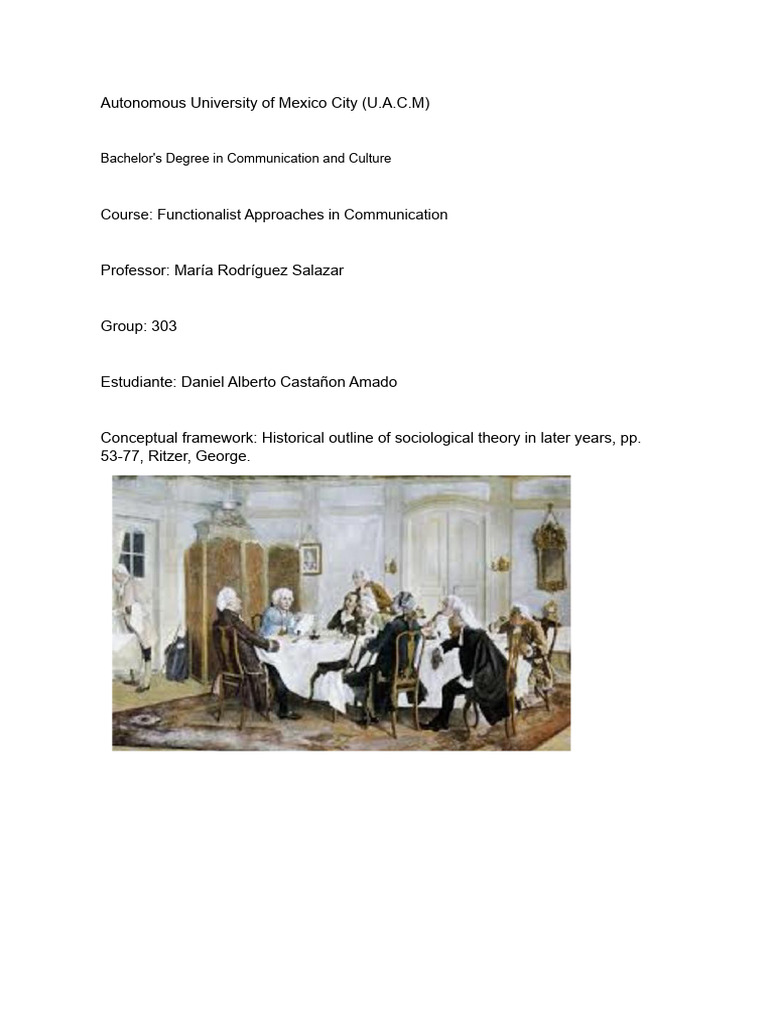 Conceptual Framework Historical Outline of Sociological Theory in Later ...