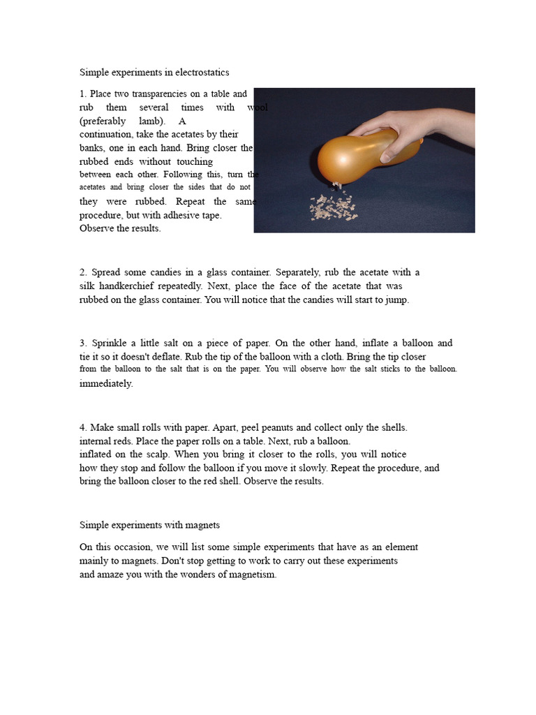 Simple Experiments in Electrostatics | PDF | Magnet