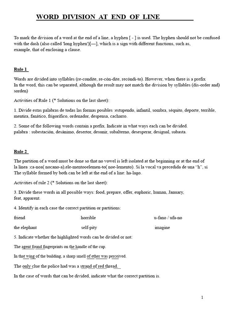 Word Division Rules and Activities | PDF | Vowel | Human Voice