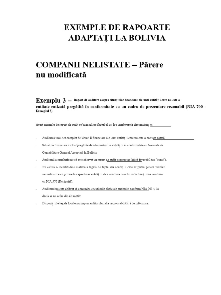 Exemplu de Rapoarte Adaptate Pentru Bolivia | PDF