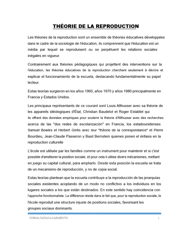 Théories de la reproduction sociale en éducation | PDF | Enseignement ...