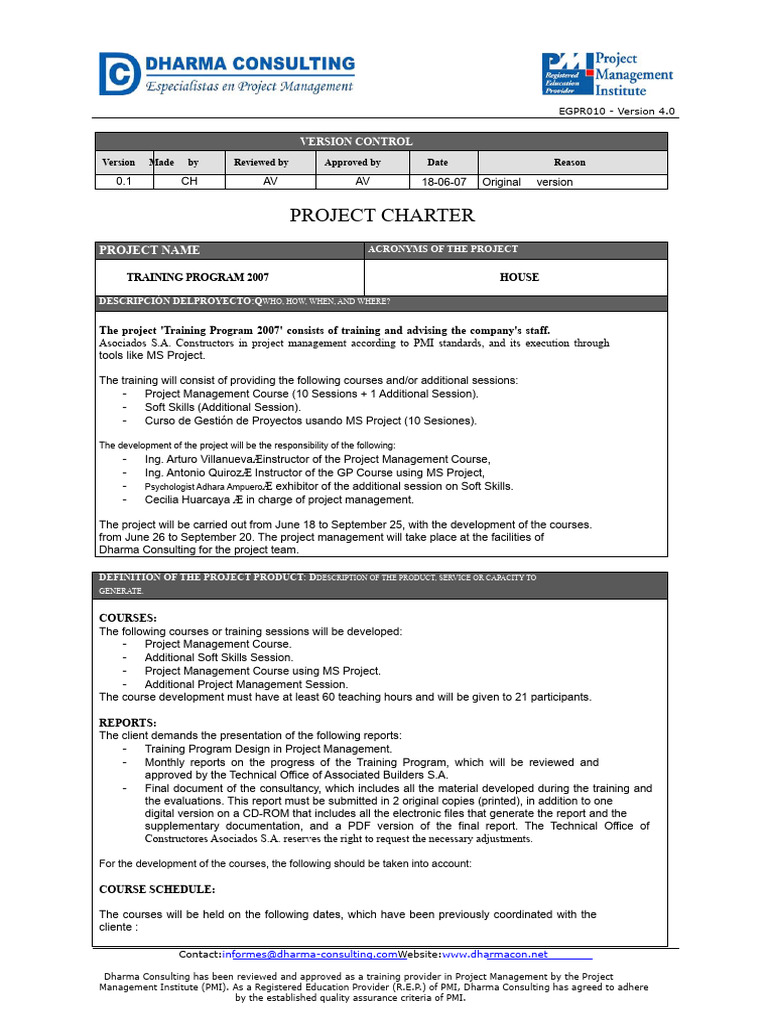 Training Program 2007 Project Charter | PDF | Project Management | Business