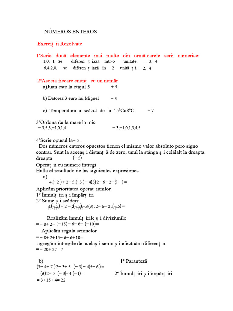 Exerciții Cu Numere Întregi | PDF