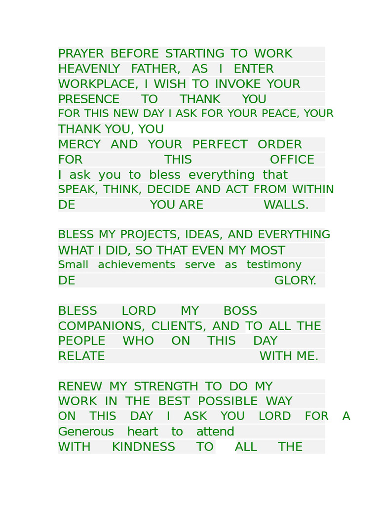 Morning Prayer for Workplace Blessings | PDF