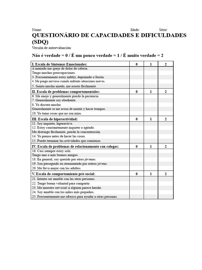 Cuestionario SDQ: Evaluación de Capacidades y Dificultades | PDF