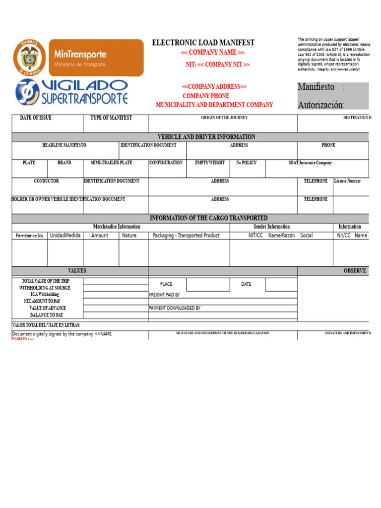 Electronic Load Manifest Template | PDF | Cargo | Transport