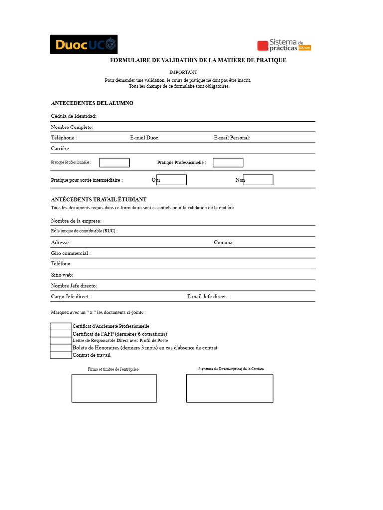 Formulaire de Validation de Pratique | PDF