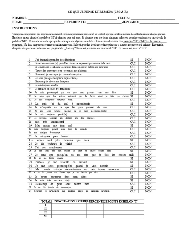 Évaluation des émotions et pensées personnelles | PDF | Sciences ...