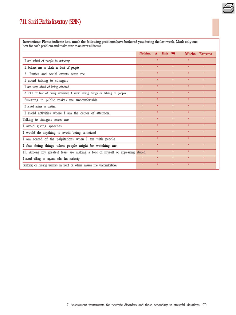 Social Phobia Inventory PDF | PDF | Social Anxiety Disorder | Phobia