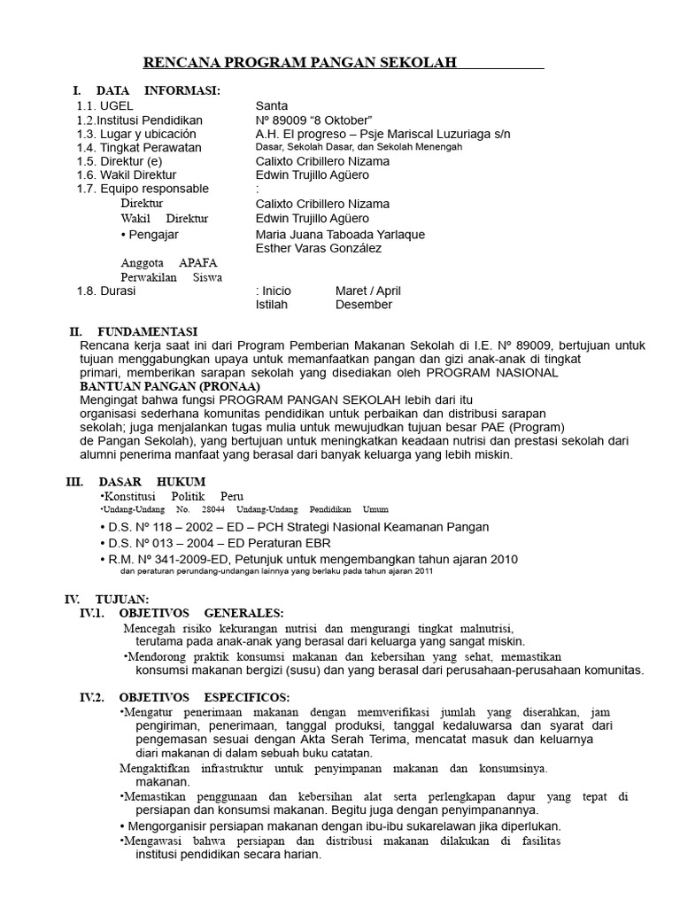 Rencana Program Pangan Sekolah 2023 | PDF