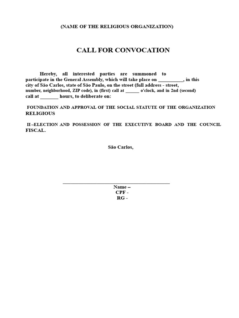 Notice of Convocation (Church Foundation) | PDF