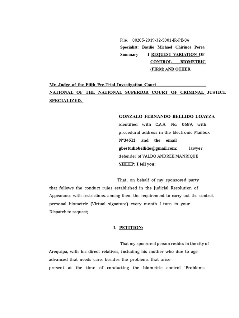 I Request A Variation of Biometric Control and Others. | PDF ...