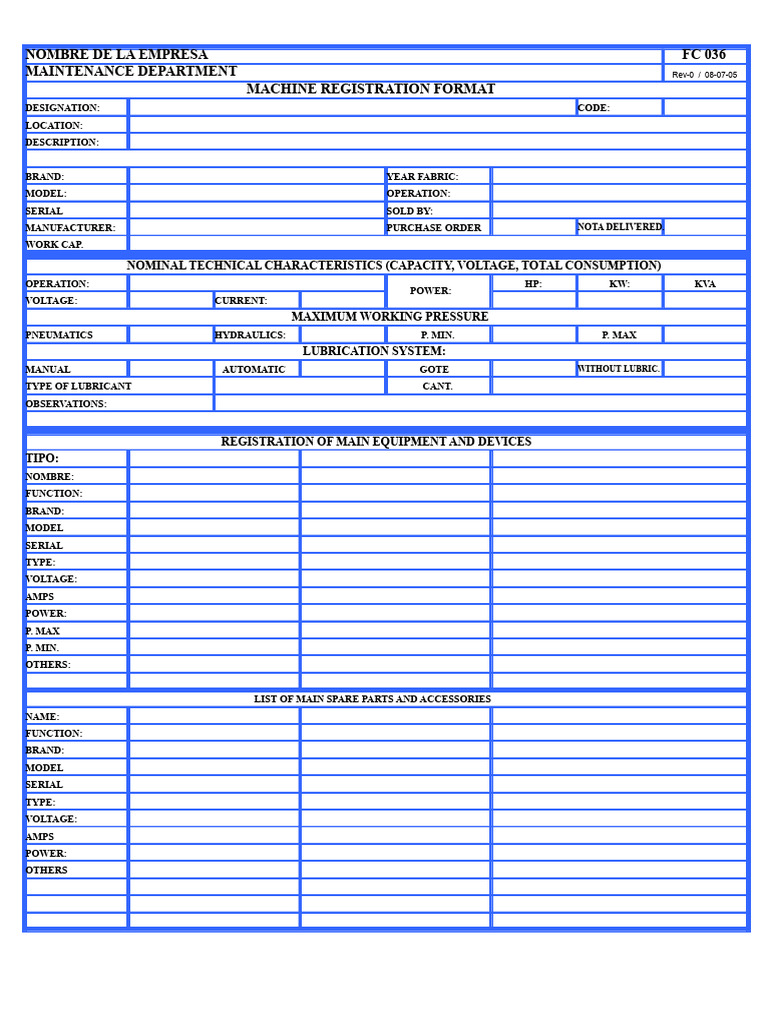 Machine Registration and Maintenance Format | PDF