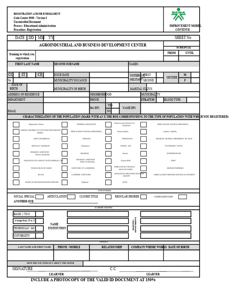 Enrollment Form Version 5 | PDF | Violence | Disability