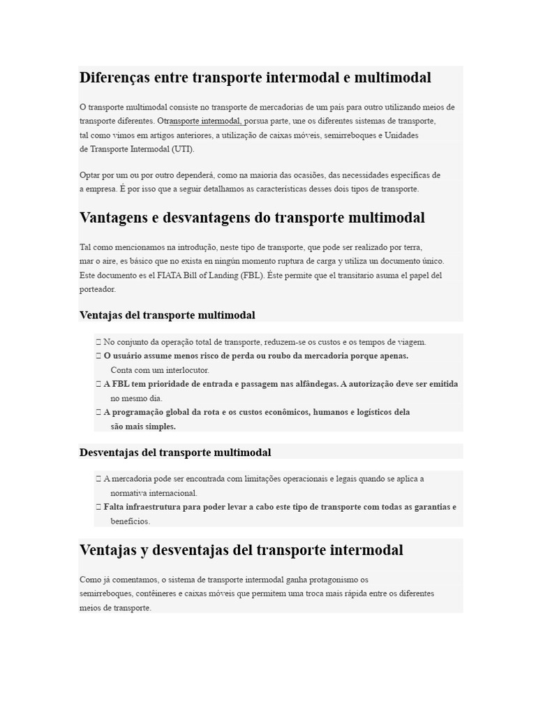 Transporte Intermodal vs Multimodal: Diferenças | PDF | Transporte ...