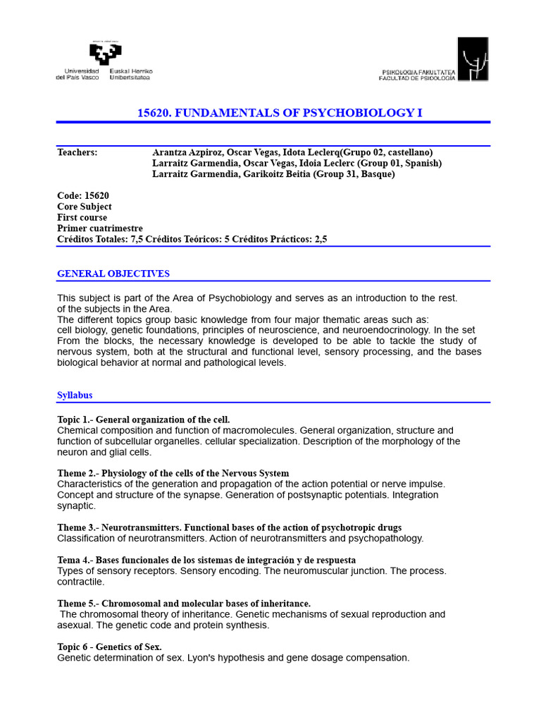 Fundamentals of Psychobiology I PDF | PDF | Behavioral Neuroscience ...