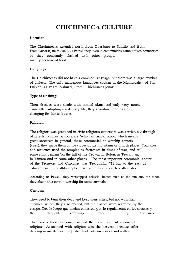 Chichimeca Culture and Traditions Overview | PDF