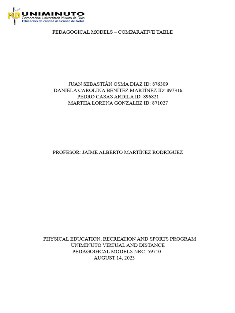 Comparative Table of Pedagogical Models | PDF | Constructivism ...