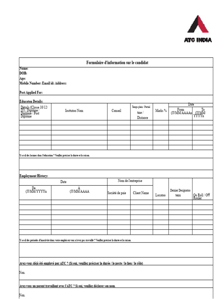 Formulaire d'information candidat ATC | PDF