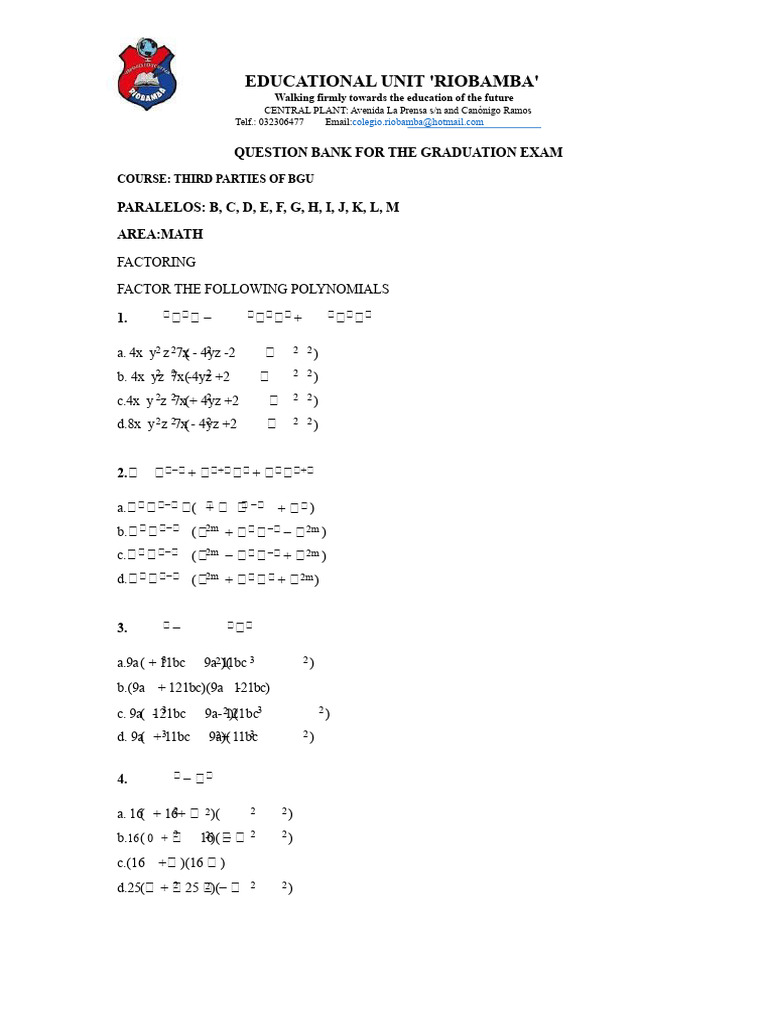 Graduation Exam Math Questions BGU | PDF | Quadratic Equation ...