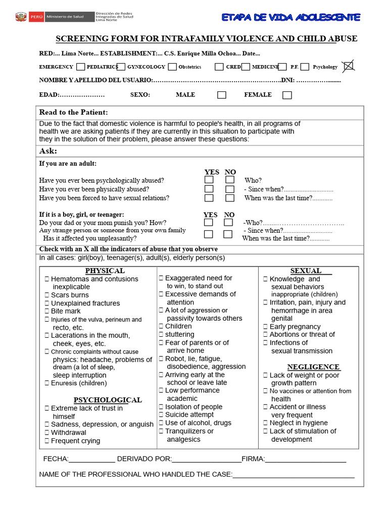 Screening Formats For Violence - Symptoms - HHSS (Eva-Children) - Cia ...