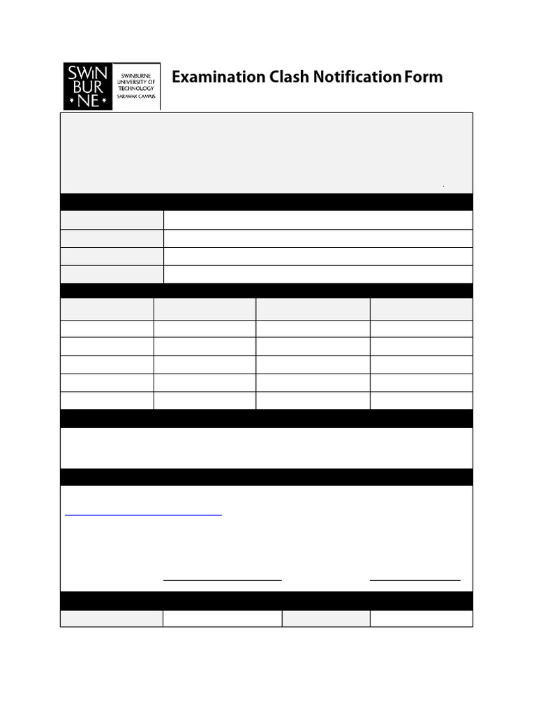 Examination Clash Notification Form | PDF