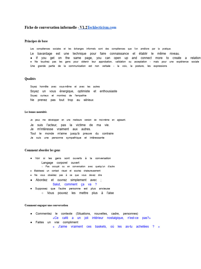 Techniques de conversation informelle | PDF | Anxiété