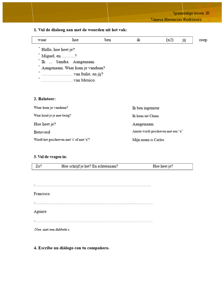 Dialoogpresentatie Schrijfoefening (Dag 1) A1 | PDF