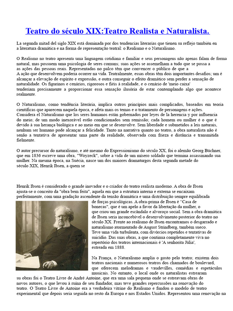 Teatro Do Século XIX - REALISMO | PDF | Realismo (artes) | Teatro