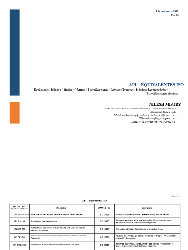 Api Iso Equivalente Normas PDF | PDF | Bomba | Petróleo