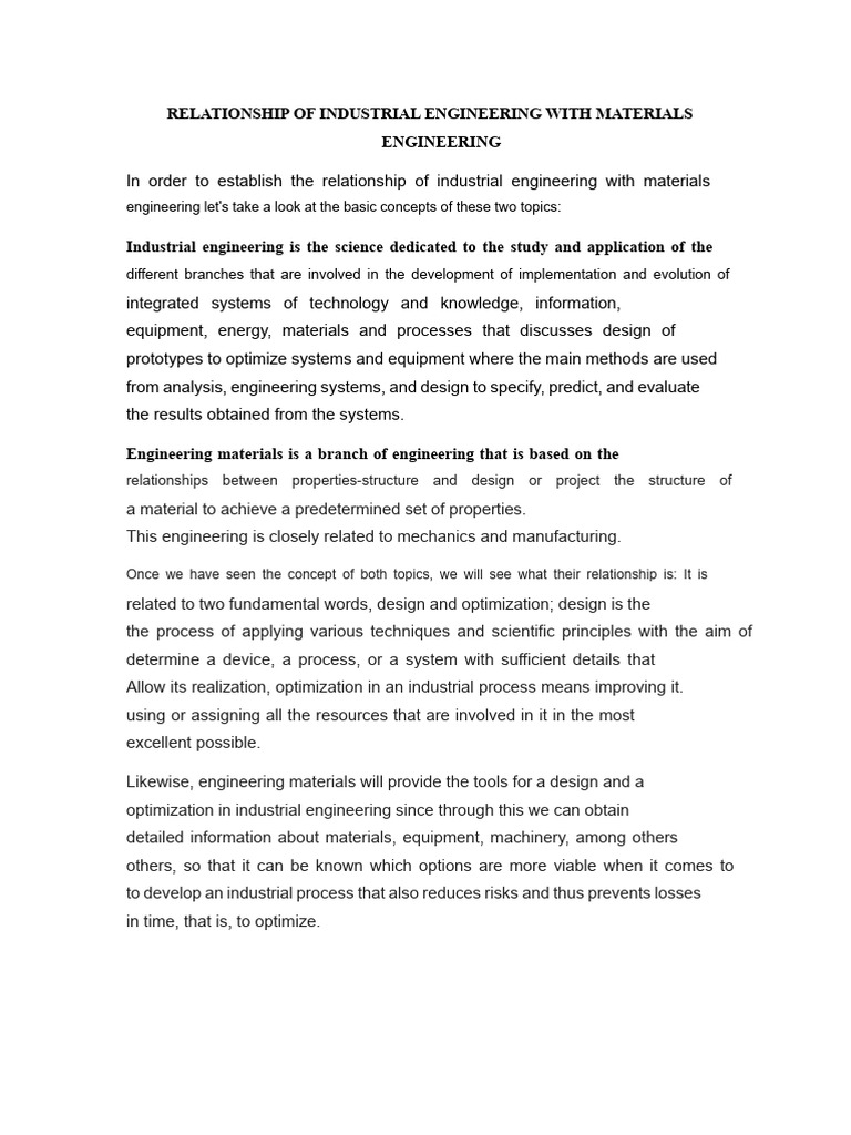 Relationship of Industrial Engineering With Engineering Materials | PDF ...
