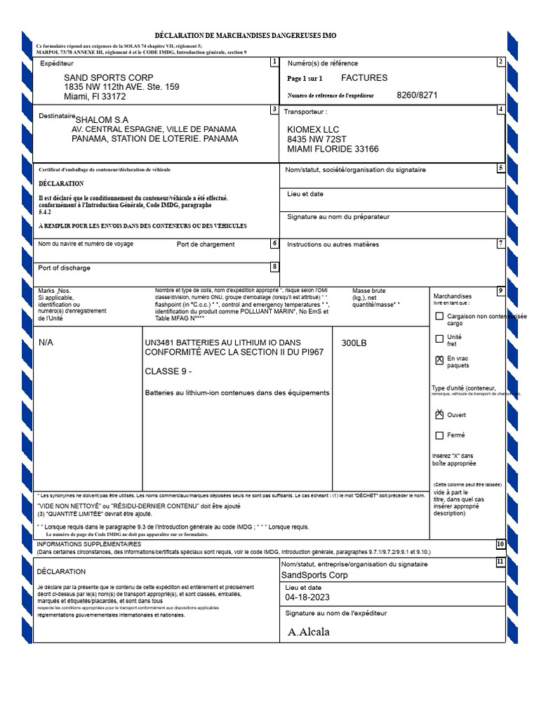 Déclaration de Marchandises Dangereuses IMDG | PDF | Transport