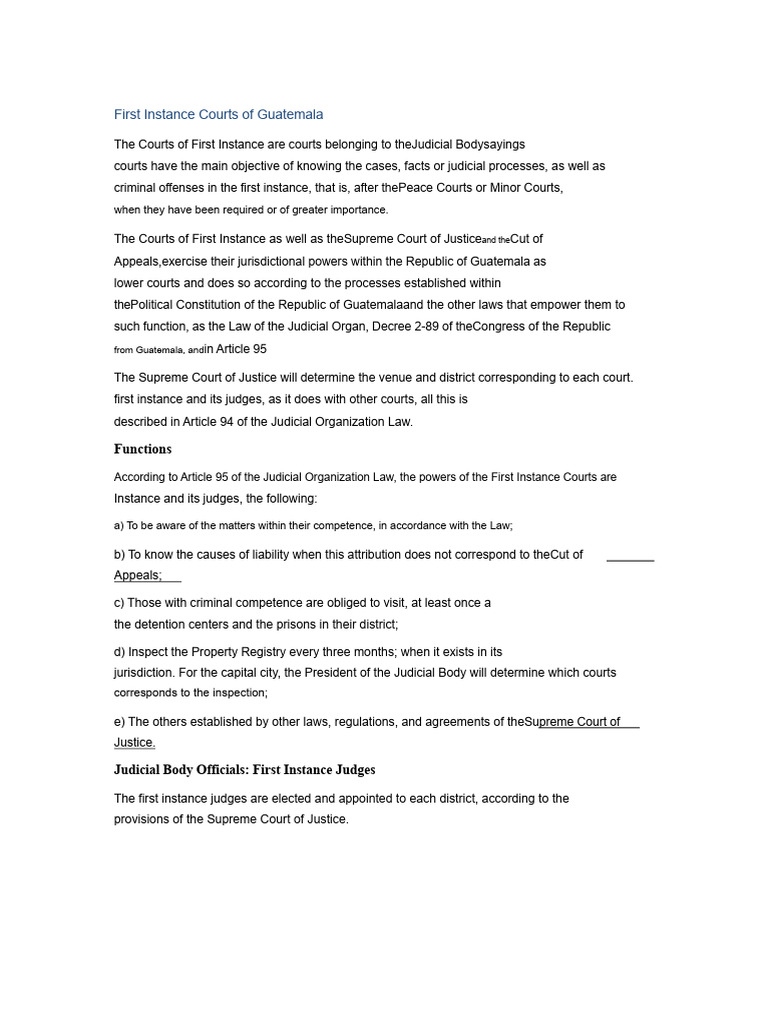 Overview of Guatemala's First Instance Courts | PDF | Supreme Courts ...